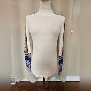 Free People Women's Cream Knit Top with Multicolor Sleeves Size M